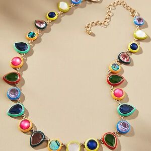 Anthropologie Colorful Enamel Gem Necklace - Color ‘Sky’